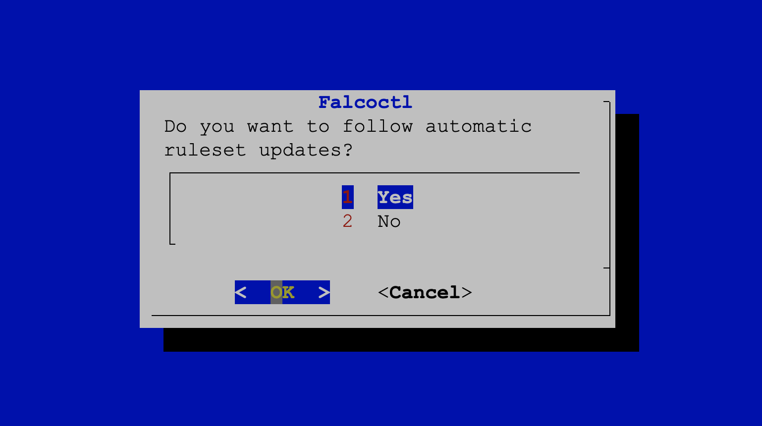Dialog window - Choose the follow automatic ruleset updates